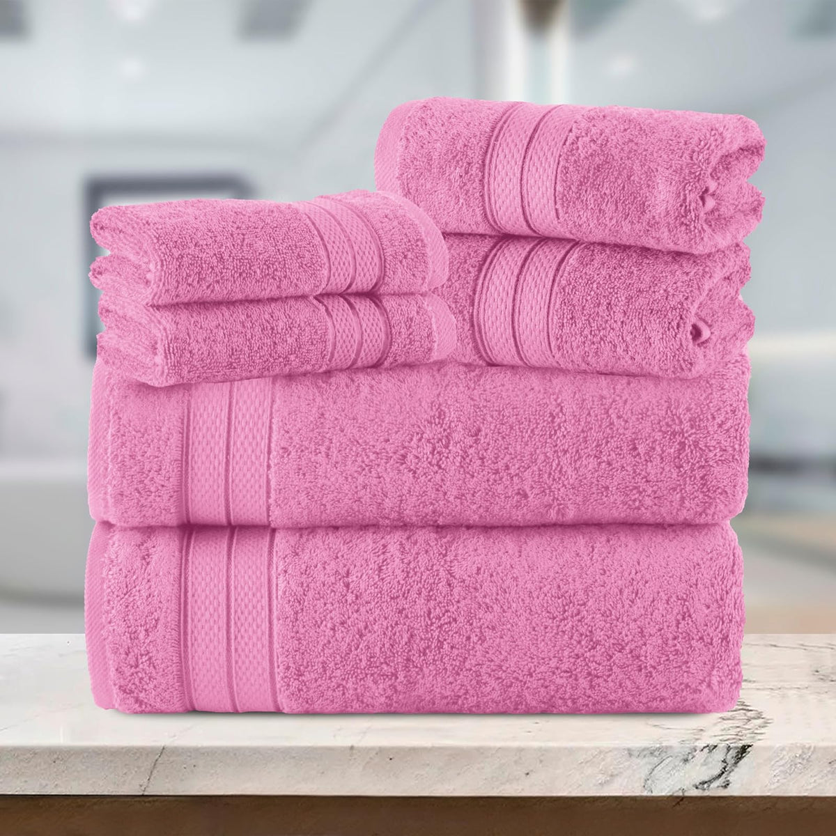 Elegant Comfort - Juego de toallas de lujo de 6 piezas, 100% algodón turco suave prémium, diseño de tres líneas de popurrí, 2 toallas de baño, 2 toallas de mano y 2 toallas de lavado, juego de toallas