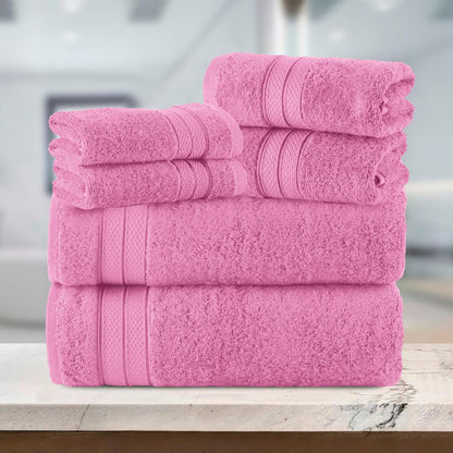 Elegant Comfort - Juego de toallas de lujo de 6 piezas, 100% algodón turco suave prémium, diseño de tres líneas de popurrí, 2 toallas de baño, 2 toallas de mano y 2 toallas de lavado, juego de toallas