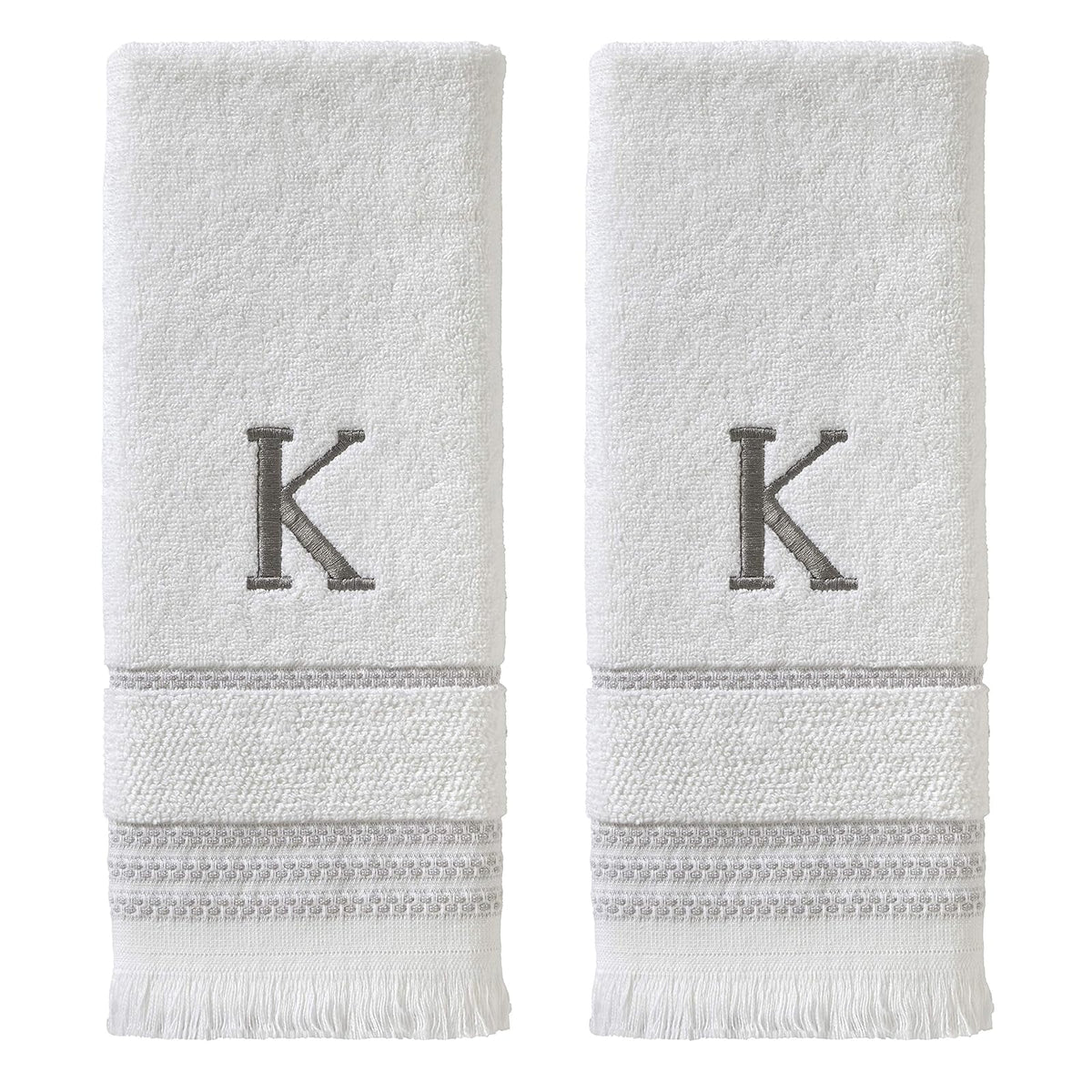 SKL Home - Toalla de Mano Casual Monograma (Paquete de 2), K, 16 x 26 Pulgadas, Color Blanco - 16x26 - Juego de toallas de mano, K