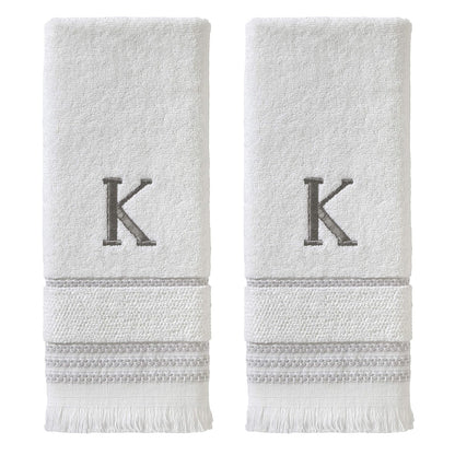 SKL Home - Toalla de Mano Casual Monograma (Paquete de 2), K, 16 x 26 Pulgadas, Color Blanco - 16x26 - Juego de toallas de mano, K
