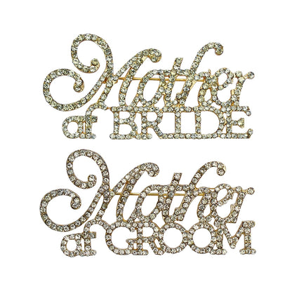 Unik Occasions Juego de pines de diamantes de imitación, broche dorado para madre de la novia/novio, talla única