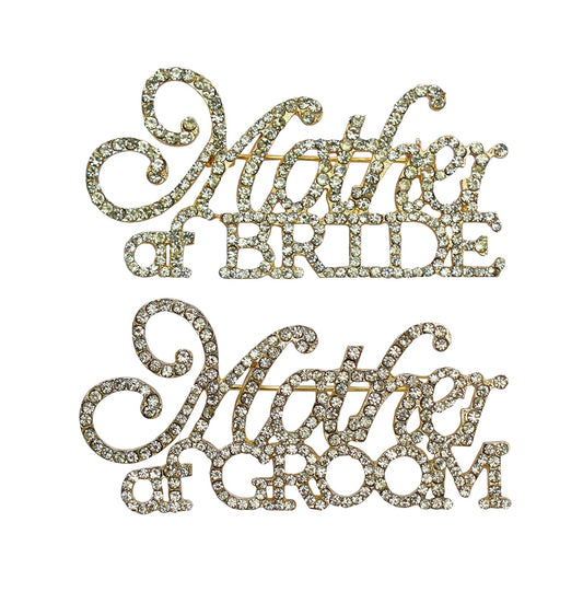 Unik Occasions Juego de pines de diamantes de imitación, broche dorado para madre de la novia/novio, talla única