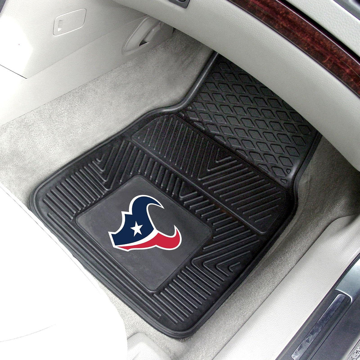 FANMATS 8993 Houston Texans - Juego de 2 Alfombrillas de Vinilo Resistentes para Automóvil, Alfombrillas de Fila Delantera, protección para Todo Tipo de Clima, Ajuste Universal, diseño de resevorio