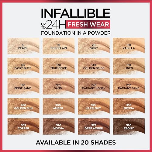 L'Oréal Paris Infallible 24H Fresh Wear, Base de Maquillaje en Polvo con SPF 25+, Alta Cobertura con Acabado Mate, Larga Duración y Control de Brillo, Tono 250 Radiant Sand