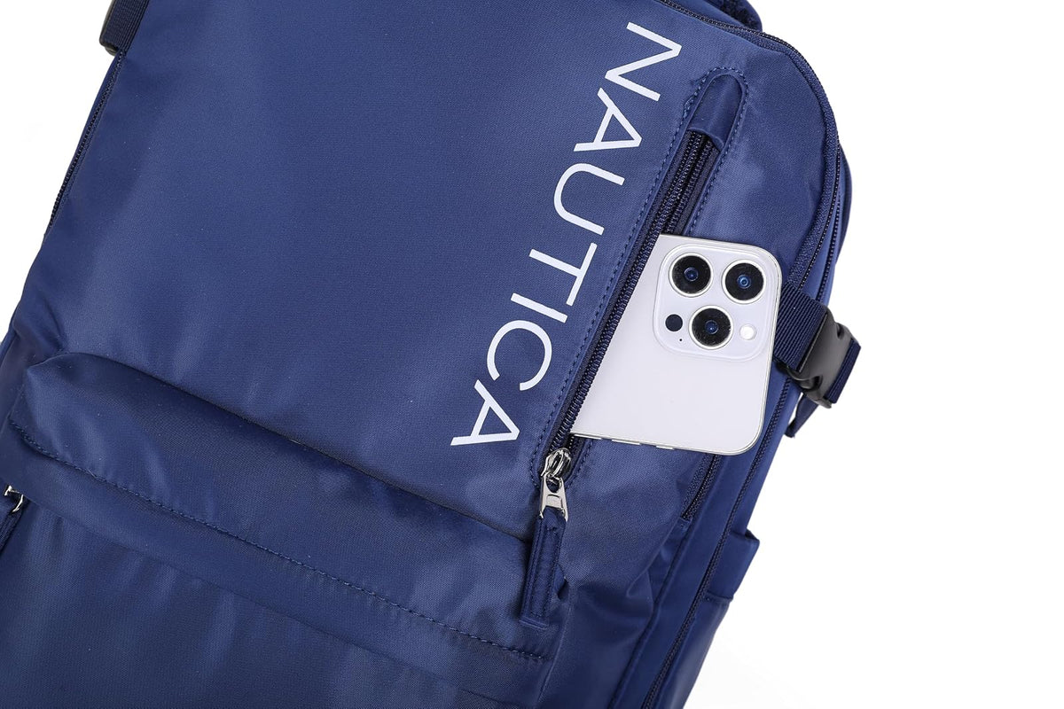 Nautica - Mochila de Viaje 10 kg, Mochila para Laptop 17", Unisex Cómoda y Resistente con Puerto de Carga, Sección Impermeable y para Zapatos, Antirrobo.