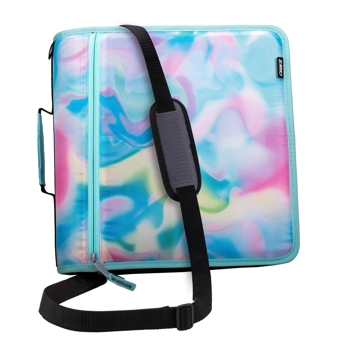 Case-it - Carpeta con cierre, junta tórica de 3 pulgadas con pestañas de 5 colores, carpeta de archivo expandible y correa de hombro y asa, D-146-P, color pastel iridiscente, multicolor, aguamarina - Agua - 1 paquete