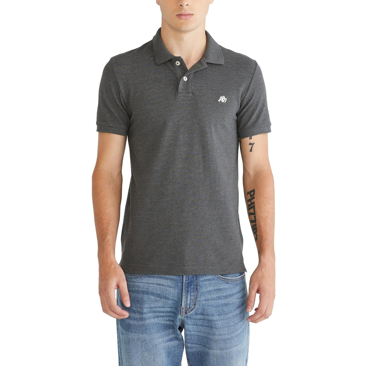 Aeropostale Polo de Piqué para Hombre - 3XL - Gris carbón jaspeado