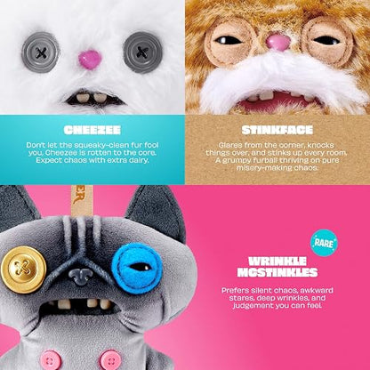 Fuggler Gato Callejero Llavero de Peluche de 12.7 cm Coleccionable (Paquete de 6) de ZURU Divertido Monstruo Feo con Diseño de Gato Callejero Travieso, Dientes Característicos y Llavero de Clip para