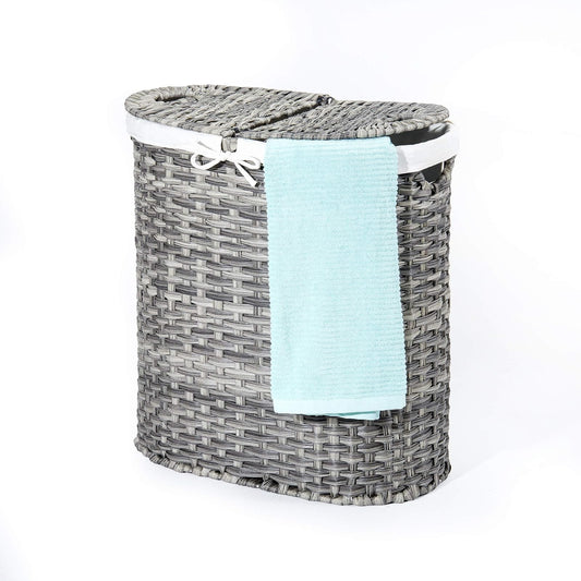 Seville Classics - Cesta de Lona extraíble Ovalada Tejida a Mano con Doble Tapa, para clasificar la Ropa, Color Gris