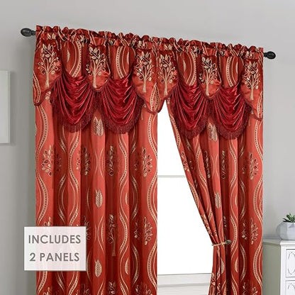 Elegant Comfort Luxurious Beautiful Curtain Panel Set with Attached Valance 54" X 84 inch (Set of 2), Burgundy