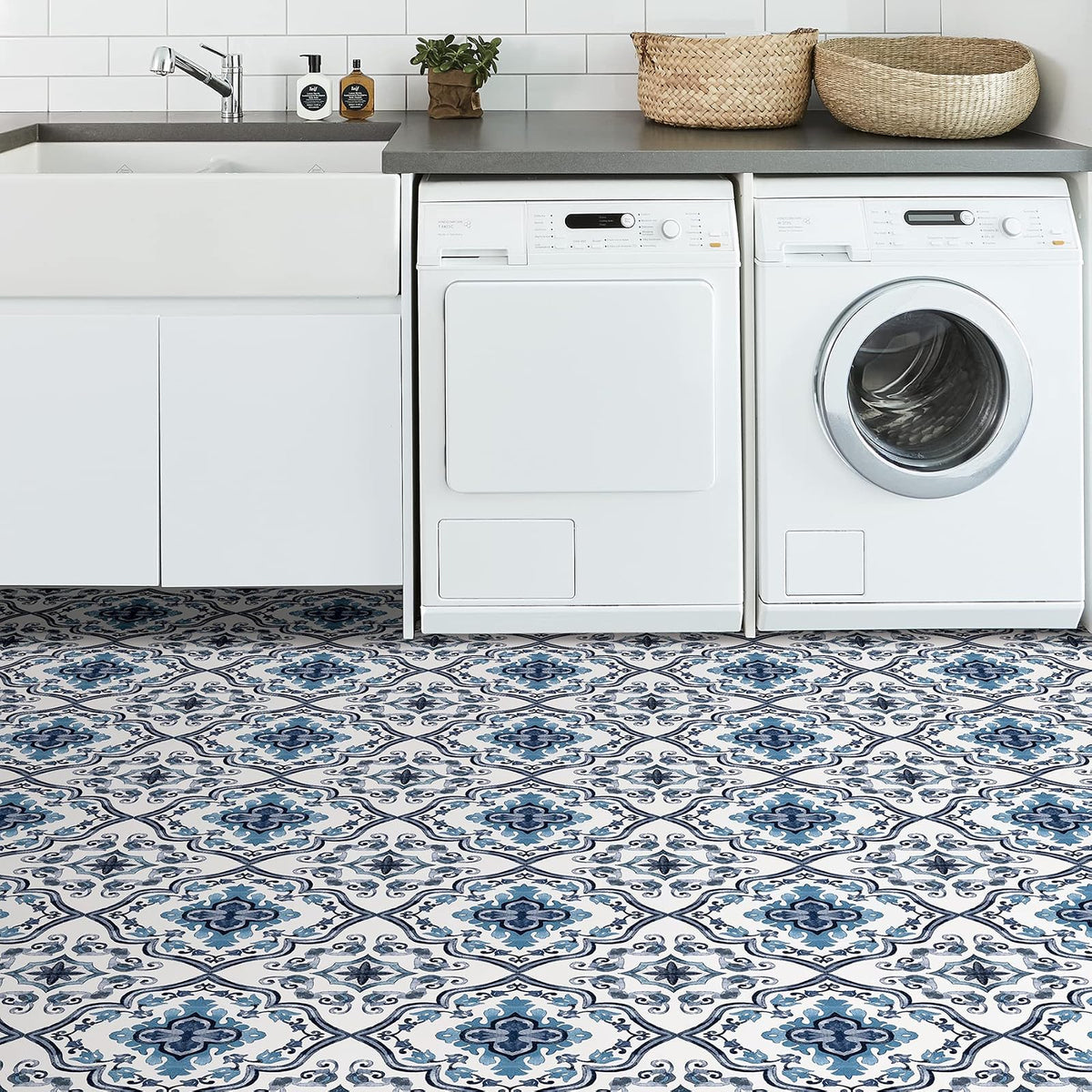 FloorPops FP3932 Marrakesh - Azulejos de piso para despegar y pegar, color azul