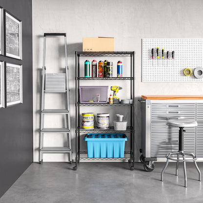 Seville Classics Solid Steel Wire Shelving Storage Unit Adjustable Shelves Organizer Rack, for Home, Kitchen, Office, Garage, Bedroom, Closet, Black, 5-Tier, 30" W x 14" D (New Model)