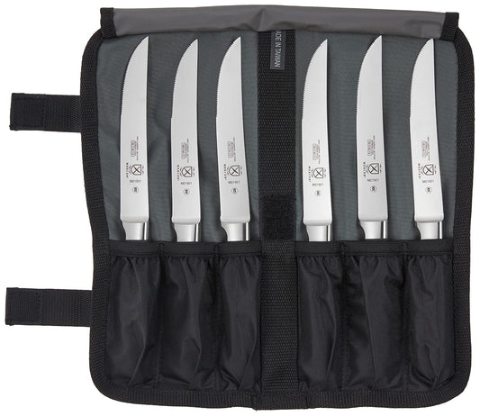 Mercer Culinary Genesis 7-Piece Forged Steak Knife Set, Steel/Black