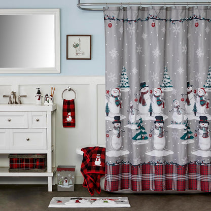 SKL Home - Cortina de Ducha con diseño de muñeco de Nieve para Navidad e Invierno, Juego de 12 Ganchos, Multicolor