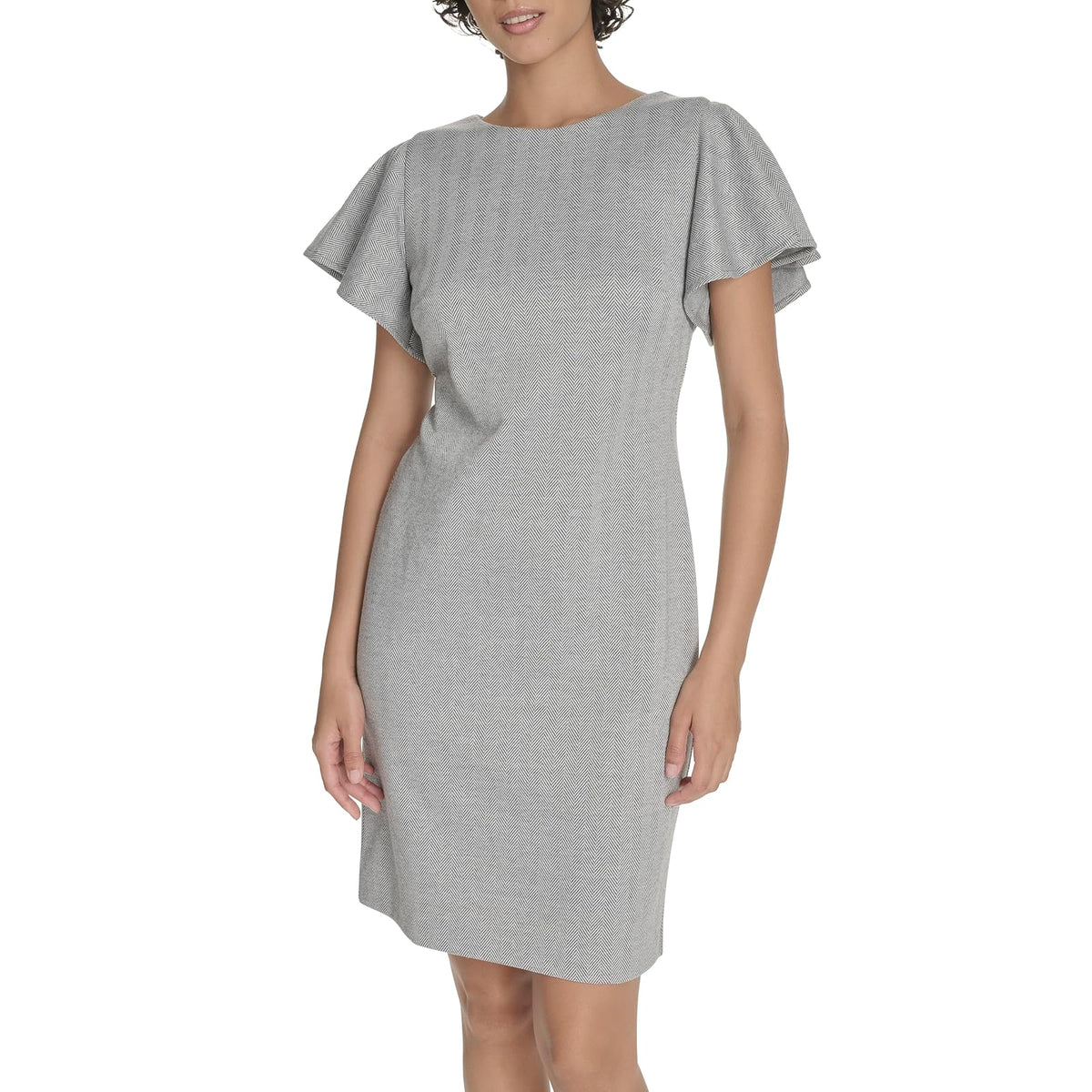Tommy Hilfiger Herringbone Knit Flutter Sleeve Mid Length Dress VestidoMujer