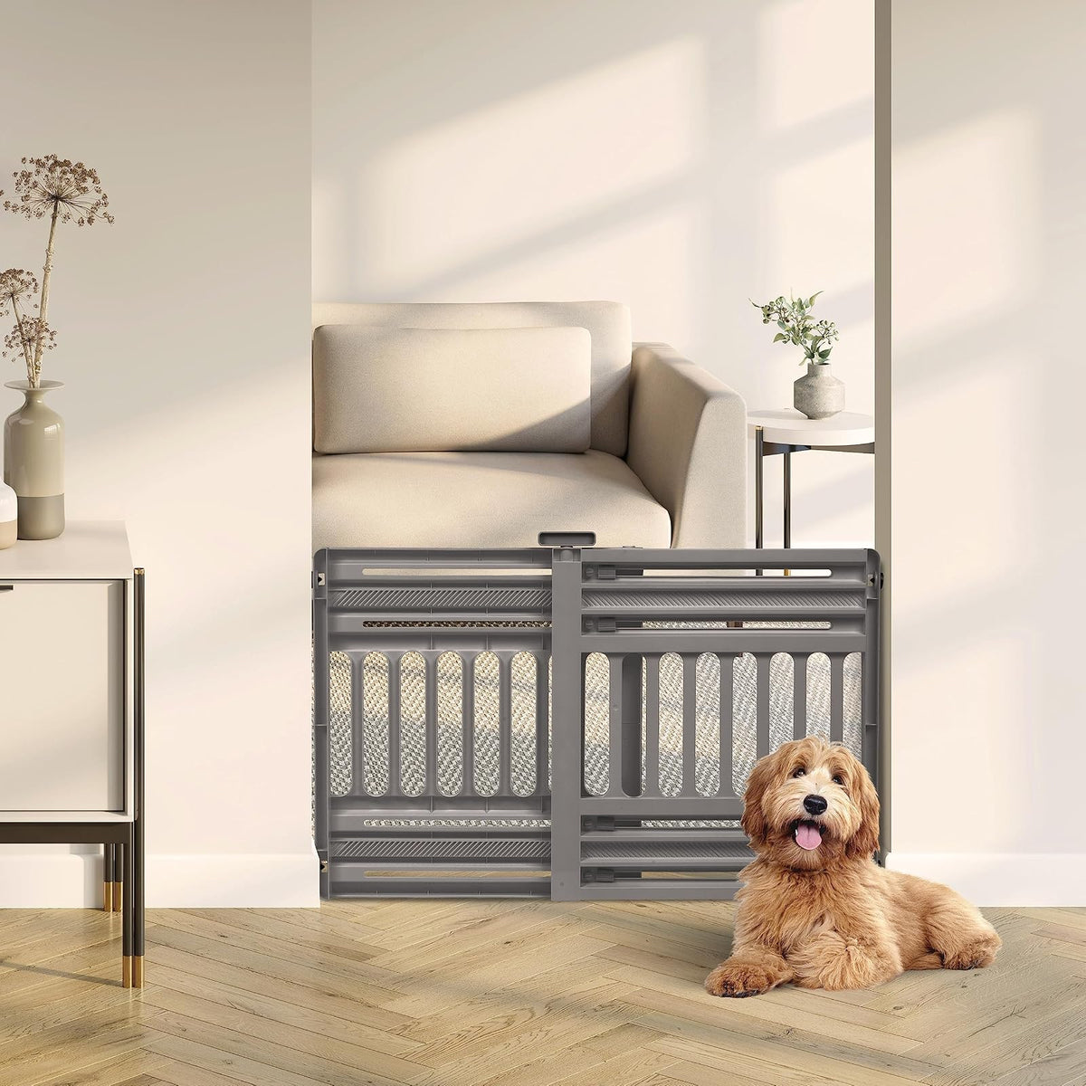 IRIS USA Barrera Ajustable para Mascotas 61-99 cm, Plástico Resistente - Gris