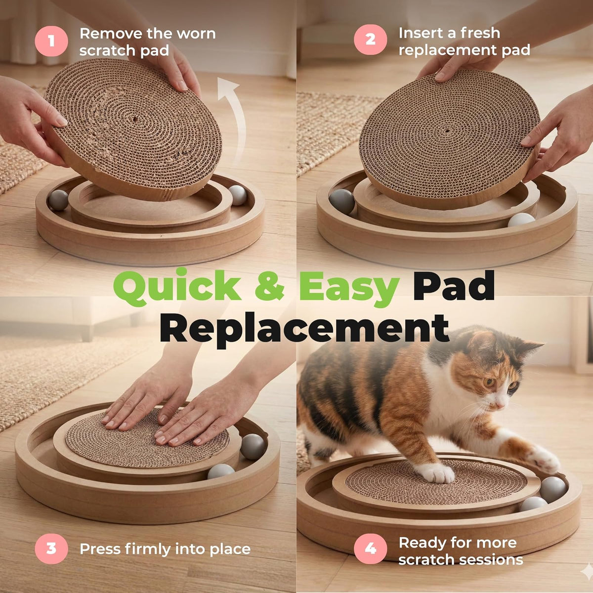 Best Pet Supplies Rascador para Gatos con Bolas giratorias interactivas para Juego Activo, cartón Corrugado Reciclado Natural, soporta el Comportamiento de Las Mascotas, Alivia el estrés, 5 Unidades