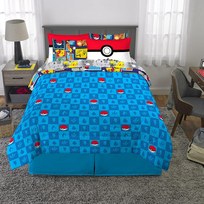 Franco - Juego de Ropa de Cama Supersuave para niños, edredón y sábanas con Funda de Almohada, 7 Piezas, tamaño matrimonial, Pokémon