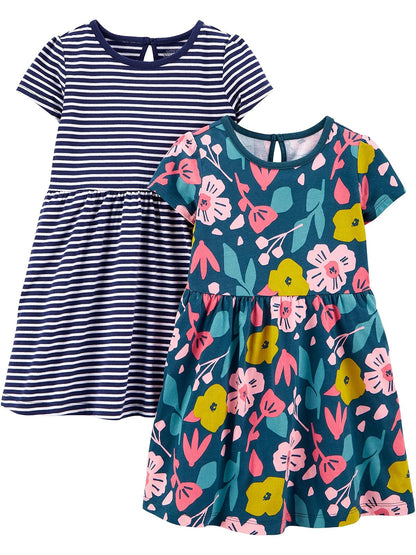 Simple Joys by Carter's Juego de 2 Vestidos de Manga Corta y sin Mangas. Vestido Informal para bebés niñas