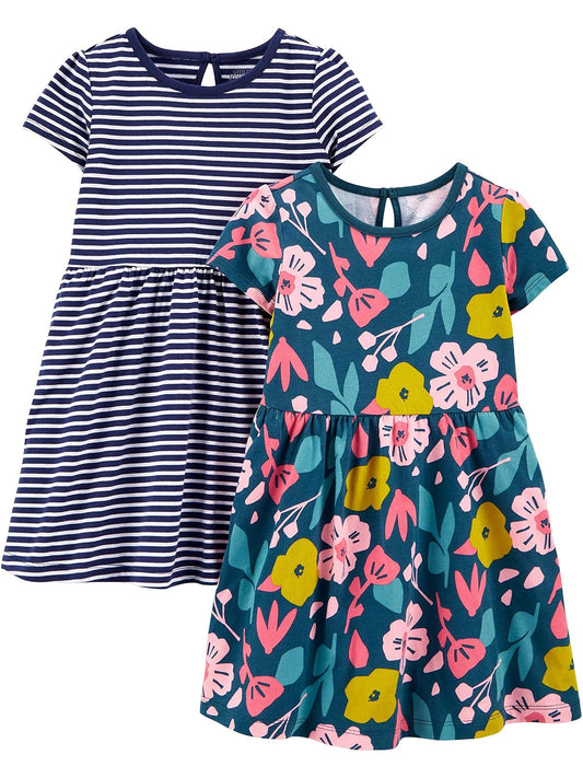Simple Joys by Carter's Juego de 2 Vestidos de Manga Corta y sin Mangas. Vestido Informal para bebés niñas