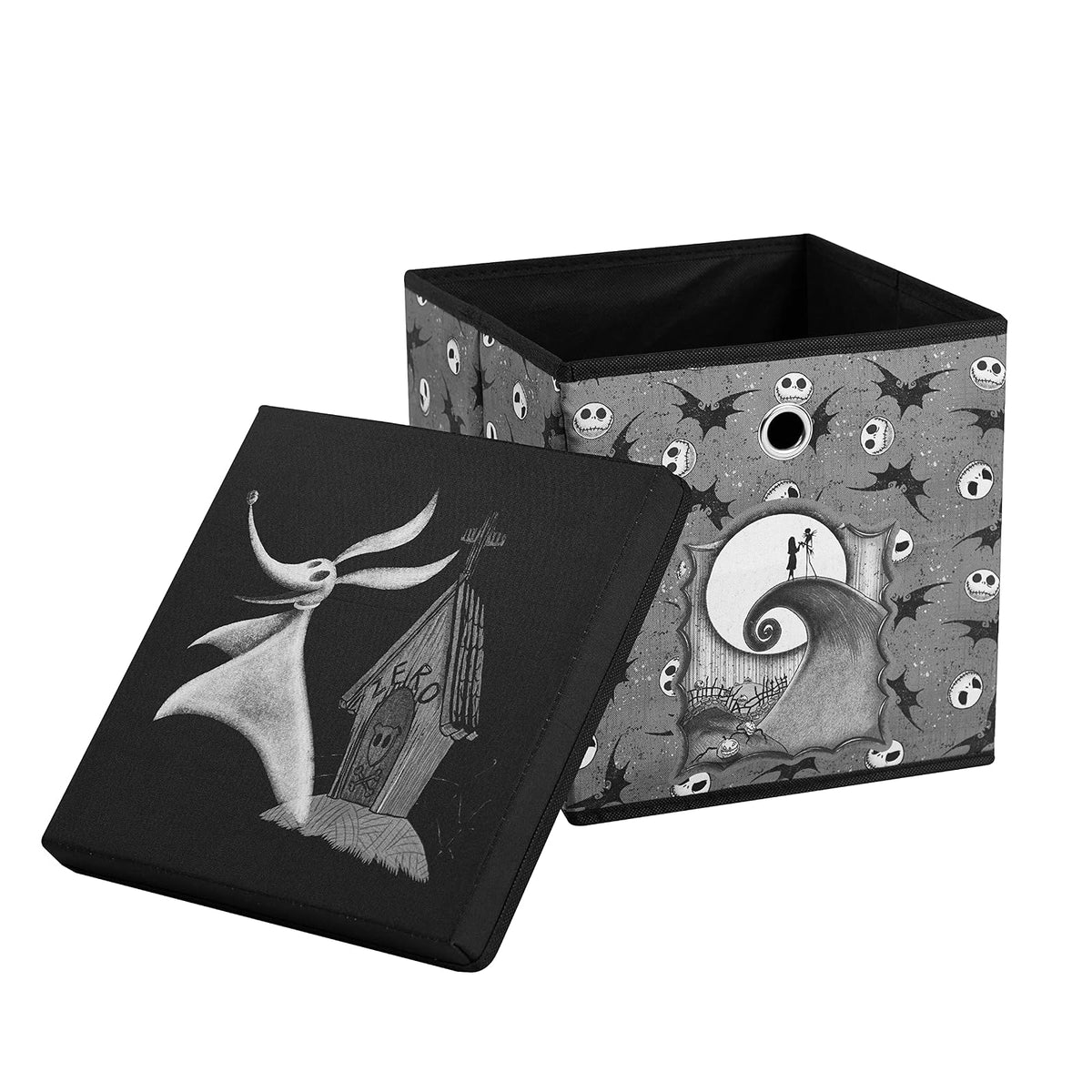 Idea Nuova The Nightmare Before Christmas cubeta de almacenamiento plegable con tapa extraíble, 10 x 10 x 10 pulgadas Organizador de tela para artículos esenciales