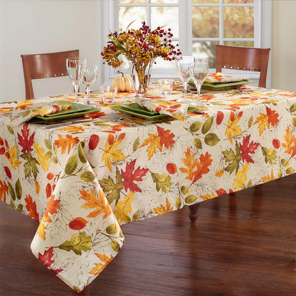 Elrene Home Fashions Mantel Resistente a Las Arrugas con Estampado de Hojas de otoño para Uso Formal o Diario, Cuadrado de 52 x 52 Pulgadas