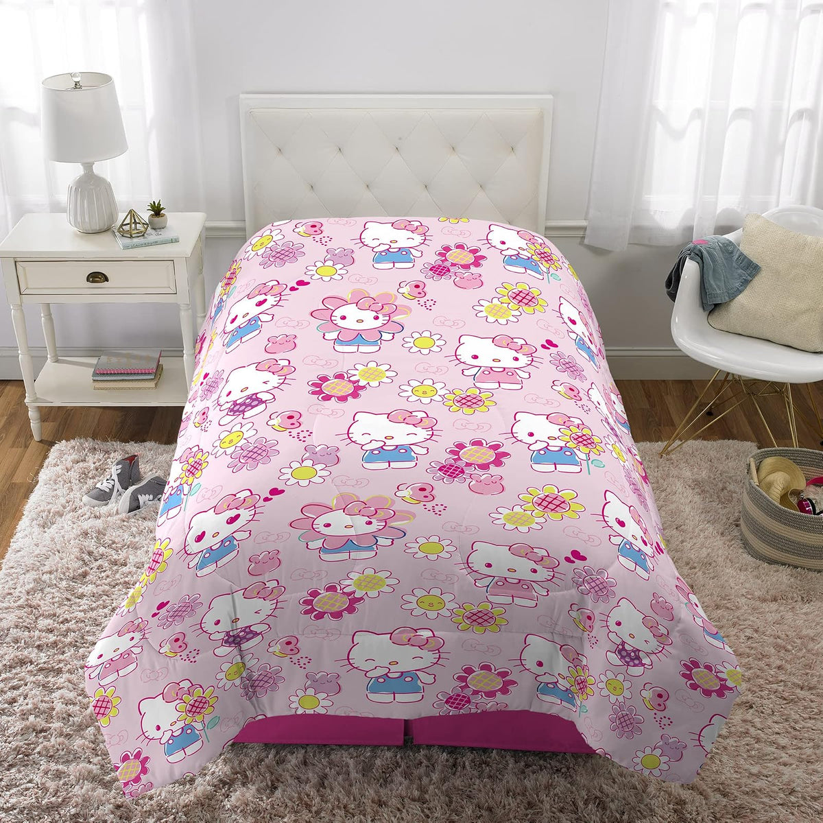 Franco - Edredón de Microfibra Suave para niños, tamaño Individual, Hello Kitty