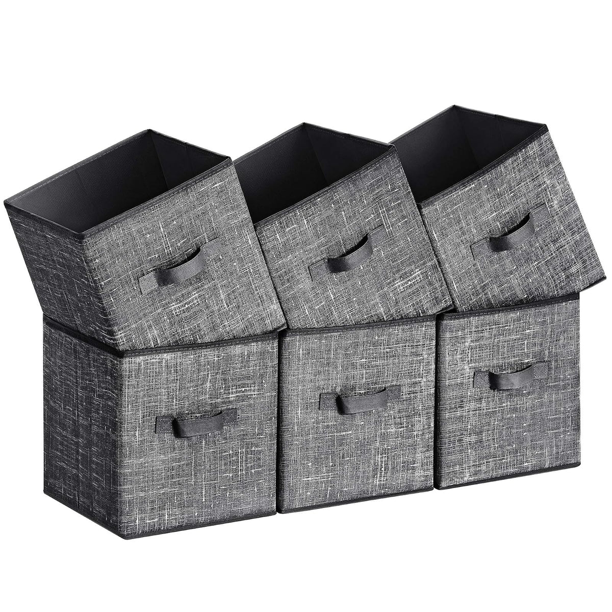 SONGMICS - Cubos de Almacenamiento de Tela con Asas, Juego de 6, Negro - Negro - 26L x 26W x 28H cm