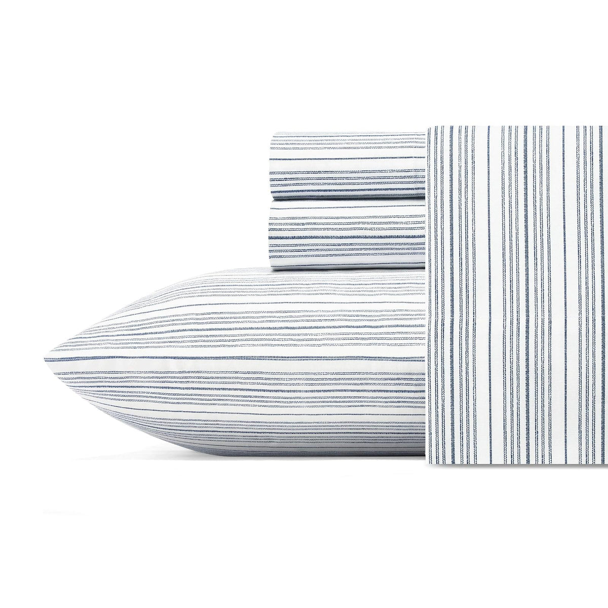 Nautica Beaux Stripe Juego de Sábanas de Percal, Queen - Beaux Stripe Navy - Doble