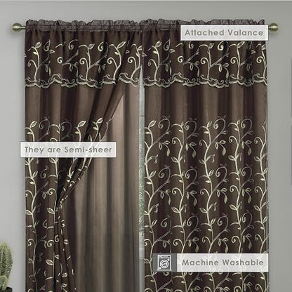 Elegant Comfort - Cortinas de Lujo Jacquard para Ventana, Juego de 2 Paneles con Cenefa adjunta y Respaldo Transparente de 54 x 84 Pulgadas, Cortinas victorianas con Bolsillo para Barra para Sala de