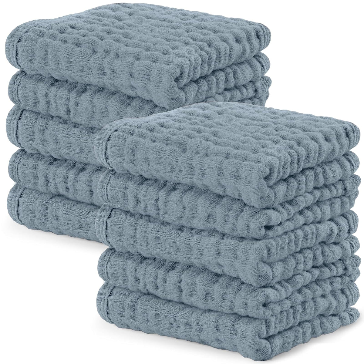 Comfy Cubs Toallitas de Muselina para Bebé, 6 Capas, Paquete de 10 - Paquete de 10 25x25 cm - Azul Pacífico