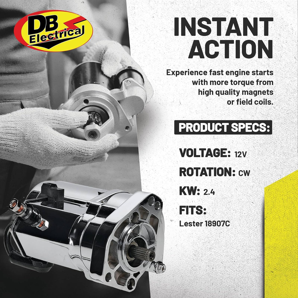 DB Electrical 410-22073 Arrancador Cromado 2.4 KW para Harley Davidson Dyna Fatboy Softail Heritage