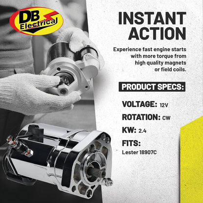 DB Electrical 410-22073 Arrancador Cromado 2.4 KW para Harley Davidson Dyna Fatboy Softail Heritage