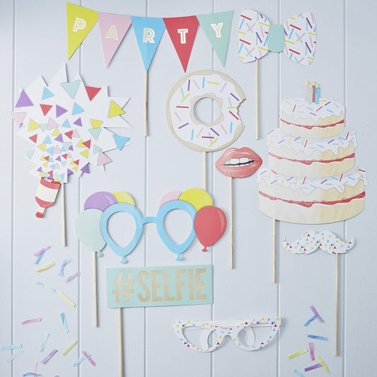 Ginger Ray - Juego de 10 accesorios para fotomatón de cumpleaños para fiestas de cumpleaños