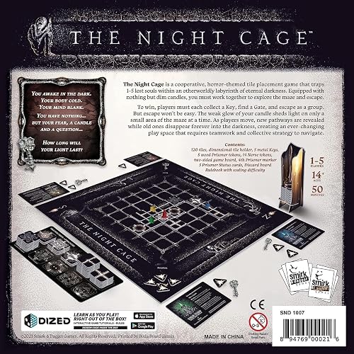 The Night Cage de Smirk and Dagger, un Juego de Estrategia cooperativa Espeluznante, 1-5 Jugadores Perdidos en un Laberinto Oscuro con Solo una Vela, Divertidos Azulejos temáticos de Terror y