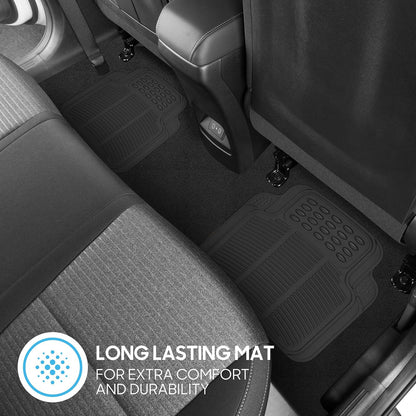 BDK todo tipo de clima alfombrillas de goma para automóvil SUV y camión - Set de 4 piezas (parte delantera y trasera), ajustable, resistente protección (Negro)