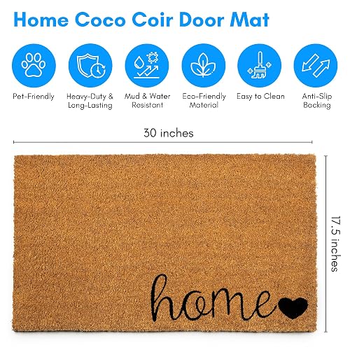 Plus Haven - Tapete de Coco para Puerta de Entrada para el hogar, 17.5 x 30 Pulgadas, Felpudo Resistente para Uso en Interiores y Exteriores, Duradero y ecológico