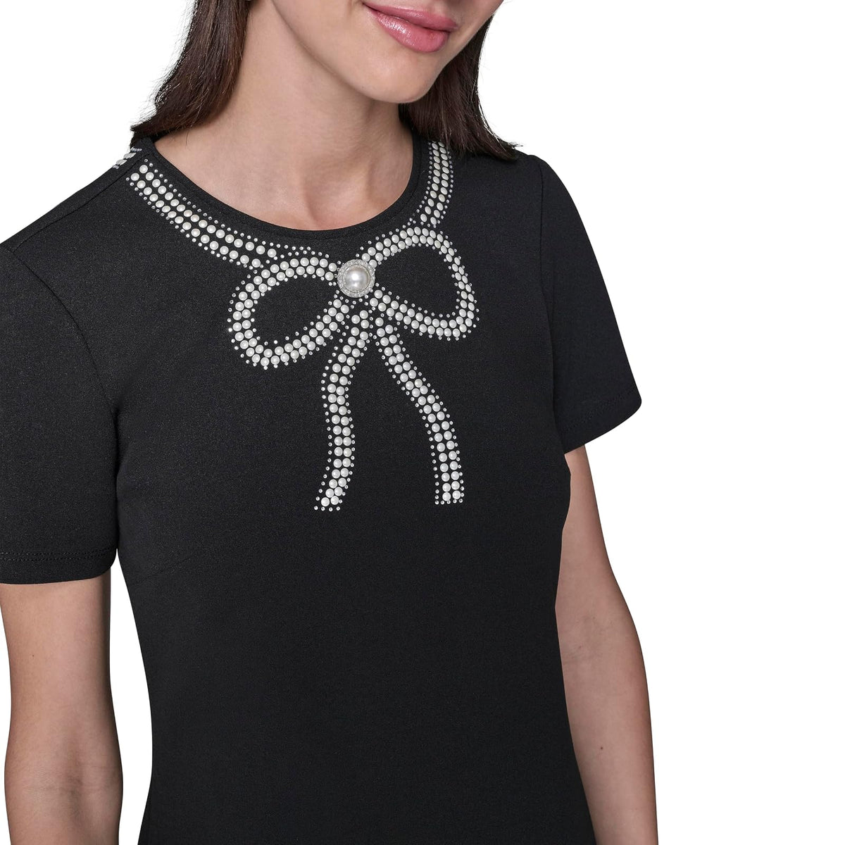 Karl Lagerfeld Short Sleeve Embellished Scuba Crepe Dress Vestido Informal Mujer