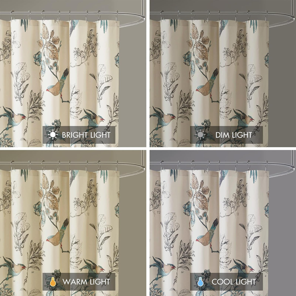Madison Park - Cortina de ducha con estampado de pájaros y hojas, cortina de ducha para baño, decoración moderna de campo, lavable a máquina, cortina de ducha de algodón, membrillo, 72 x 72 pulgadas,