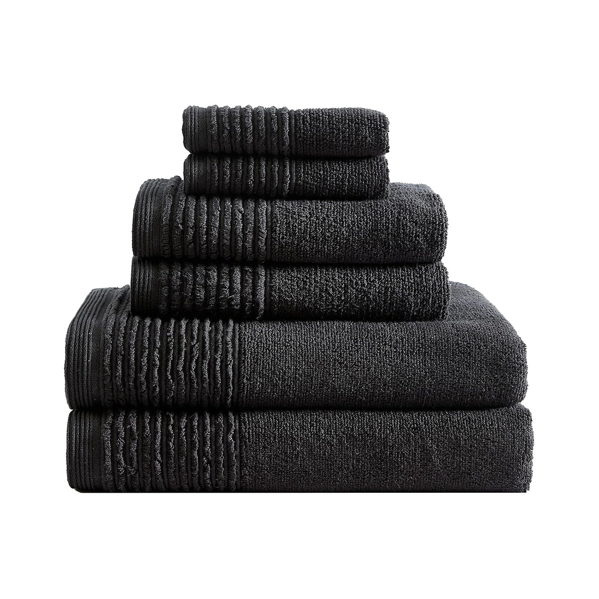 Vera Wang - Toallas de baño, Altamente absorbentes y súper Suaves, Esenciales de baño, Certificado Oeko-Tex, (Plisado esculpido, Negro, 6 Piezas)