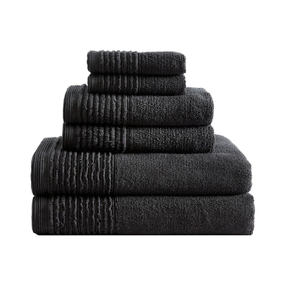 Vera Wang - Toallas de baño, Altamente absorbentes y súper Suaves, Esenciales de baño, Certificado Oeko-Tex, (Plisado esculpido, Negro, 6 Piezas)