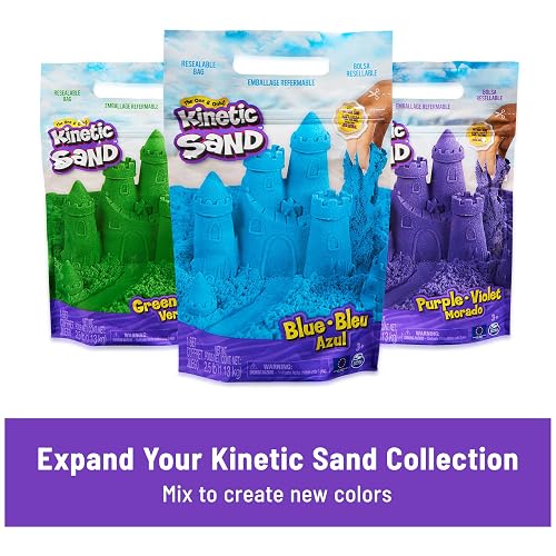 Kinetic Sand Mold n’ Flow, 680 g de Arena para Jugar de Color Rojo y Azul Verdoso, 3 Herramientas, Juegos sensoriales para niños a Partir de 3 años