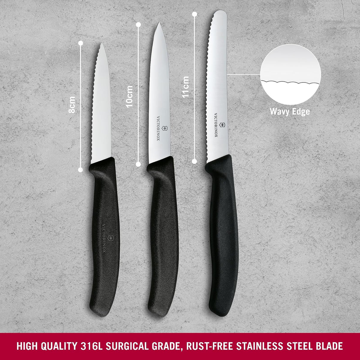 Victorinox Set de Cuchillos Mondadores, Swiss Classic, 3 piezas, Negro