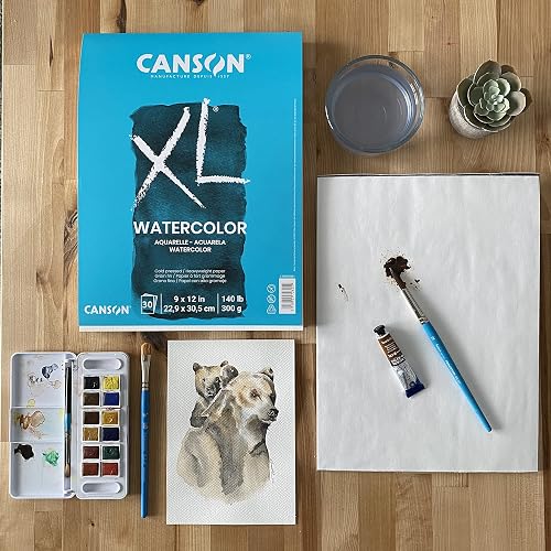 Canson - Bloc de acuarela XL, plegable de 9 x 12 pulgadas | Almohadilla plegable, 30 hojas (300 g) para pintura, lápiz, tinta, carbón, pastel, acrílico