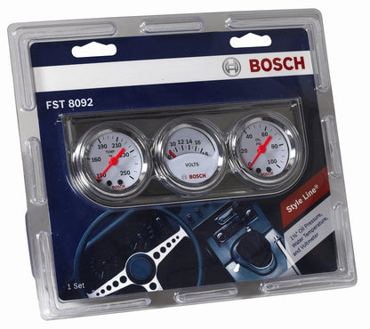 Bosch Kit de Triple Calibre 1-1/2 pulgadas, Esfera Blanca, Bisel Cromado, Plateado