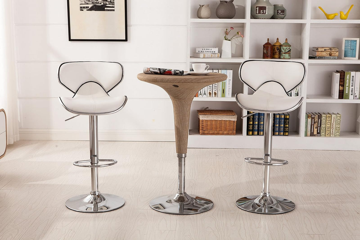 Roundhill Furniture Masaccio - Taburete Giratorio Ajustable de Piel sintético Acolchado con Base cromada, Juego de 2, Color Blanco