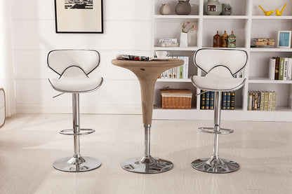 Roundhill Furniture Masaccio - Taburete Giratorio Ajustable de Piel sintético Acolchado con Base cromada, Juego de 2, Color Blanco