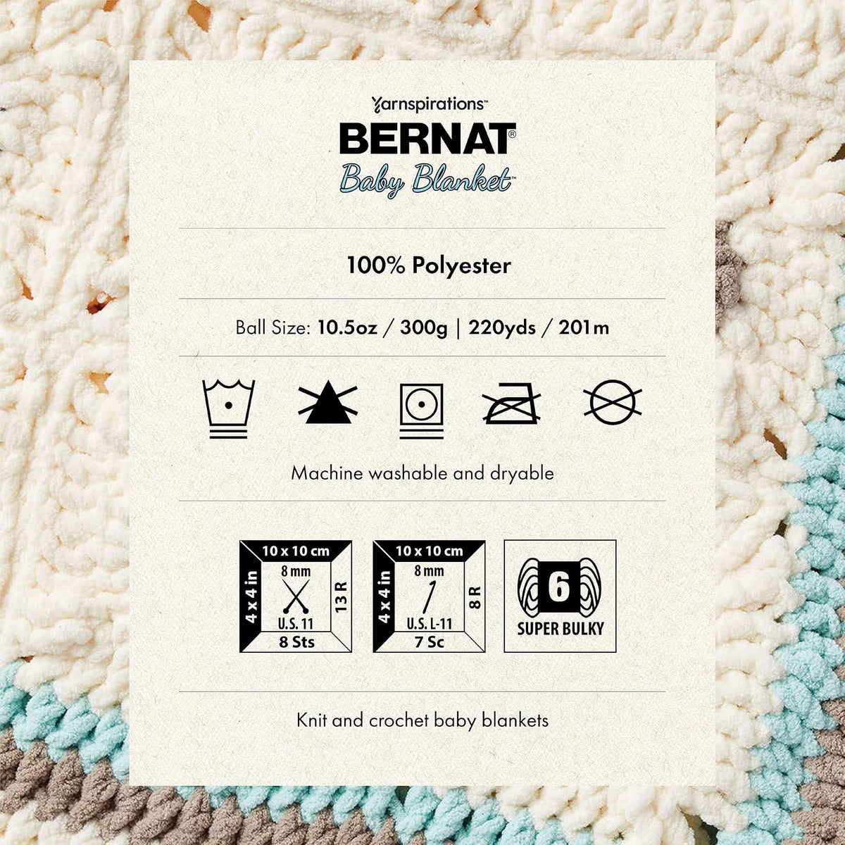 Bernat Baby Blanket Yarn, 10.5 oz, Super Bulky 6 Gauge - Lilac Dove - Single Ball Machine Wash & Dry