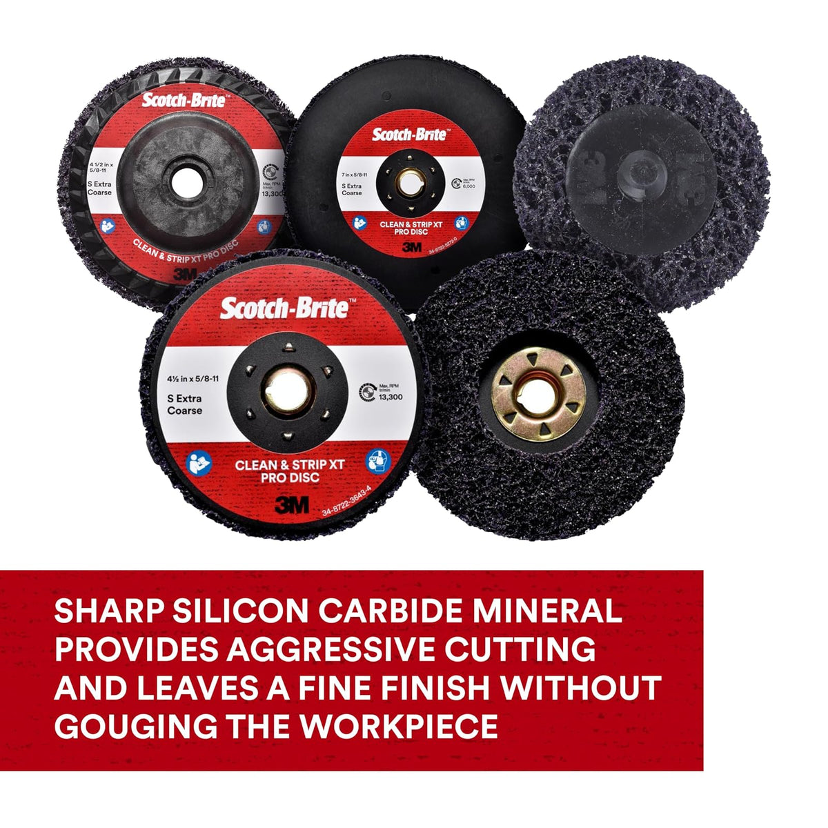3M Scotch-Brite Clean and Strip XT Pro Disc, XO-DC, SiC extra grueso, T27, 4-1/2 pulgadas x 5/8"-11, carburo de silicio corta agresivamente y deja un acabado fino, resiste la carga, morado