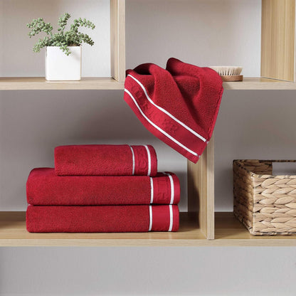 Tommy Hilfiger - Juego de Toallas de baño, algodón Suave y Absorbente, de Secado rápido y construcción Cero torsión, diseño Moderno (Rojo heredado, 6 Piezas)